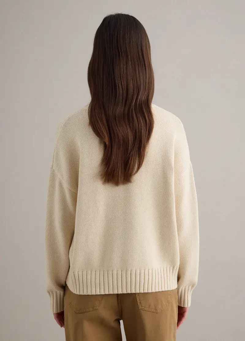 Pullover Girocollo Beige In Puro Cotone Regular Fit, Donna, Beige miniatura 3