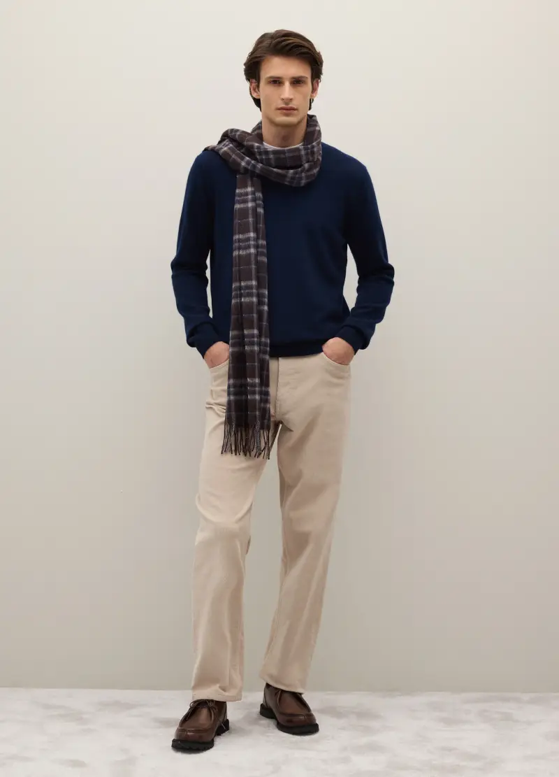 Pullover Girocollo Blu In Puro Cashmere Regular Fit, Unisex, Blu miniatura 2