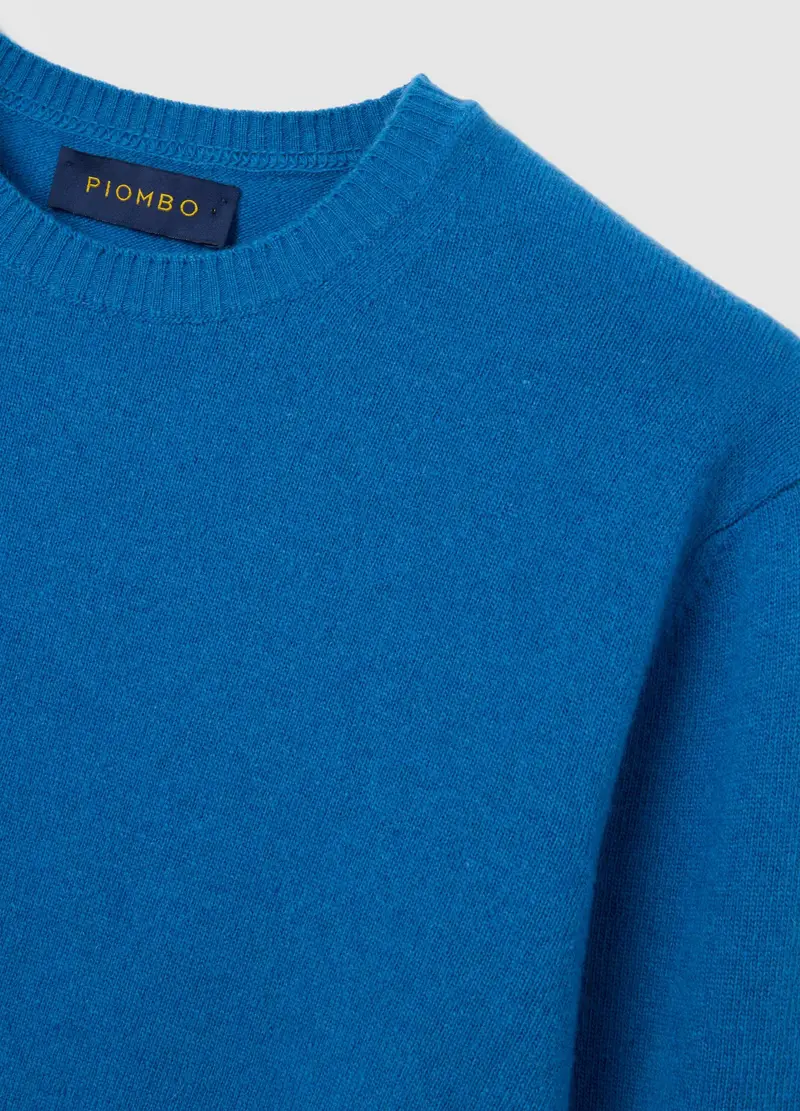 Pullover Girocollo Blu In Puro Lambswool Regular Fit, Uomo, Blu miniatura 2