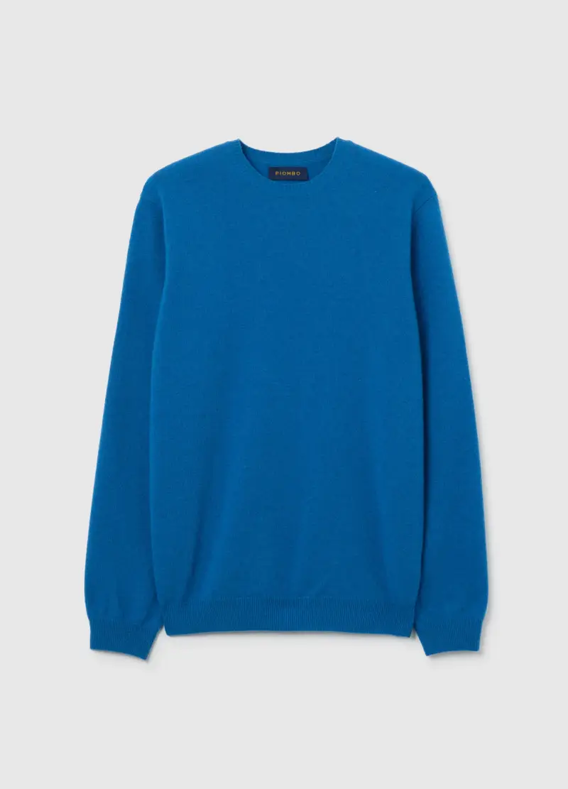 Pullover Girocollo Blu In Puro Lambswool Regular Fit, Uomo, Blu