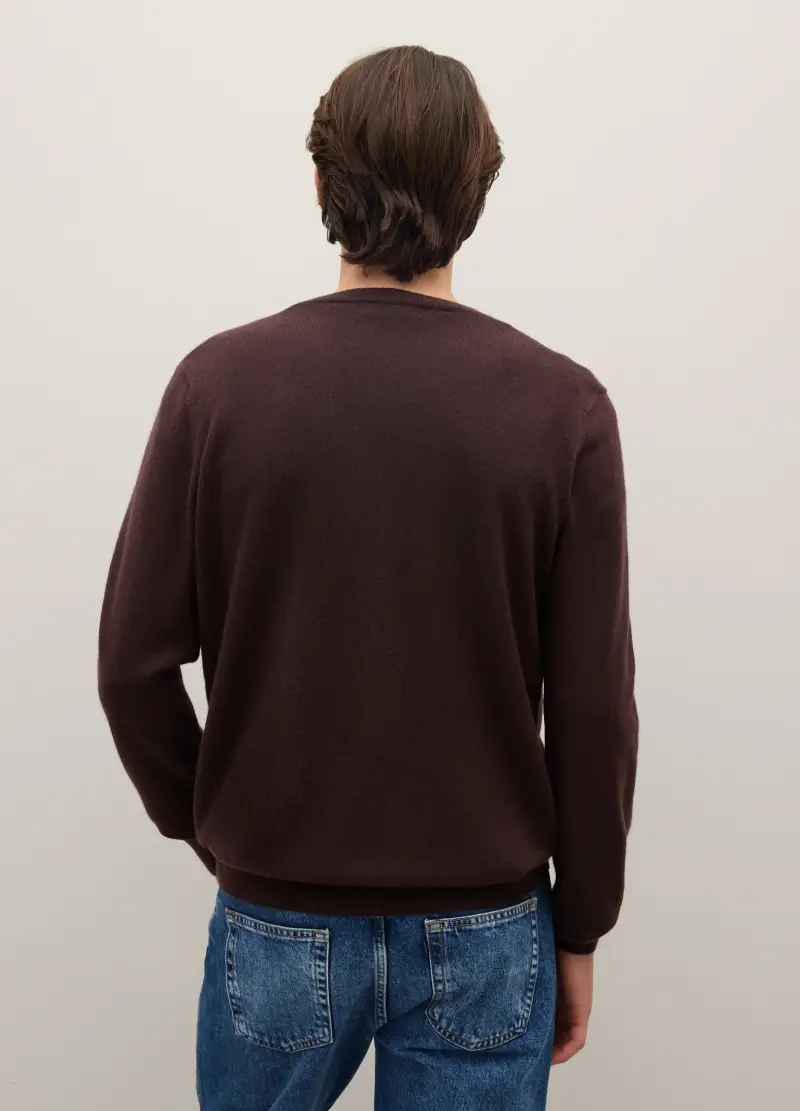 Pullover Girocollo Marrone In Puro Cashmere Regular Fit, Unisex, Marrone miniatura 3