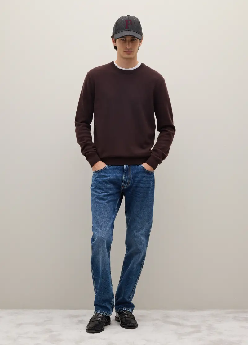 Pullover Girocollo Marrone In Puro Cashmere Regular Fit, Unisex, Marrone