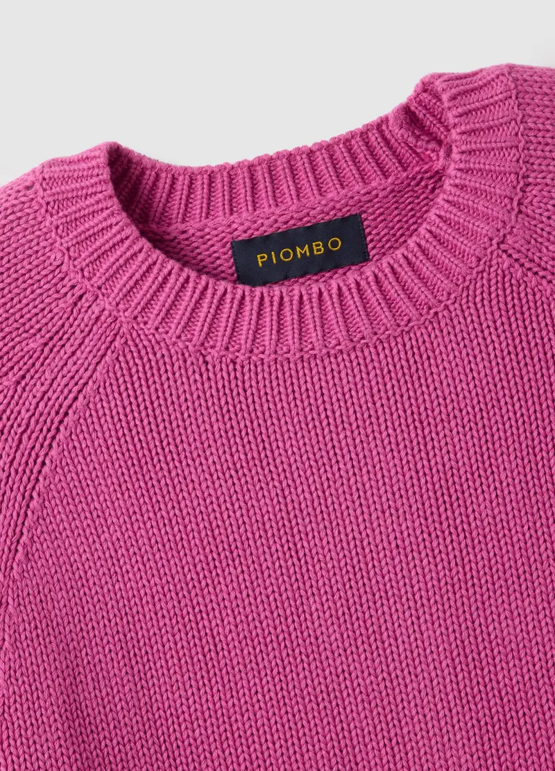 Pullover Girocollo Rosa In Puro Cotone Regular Fit, Donna, Rosa miniatura 2