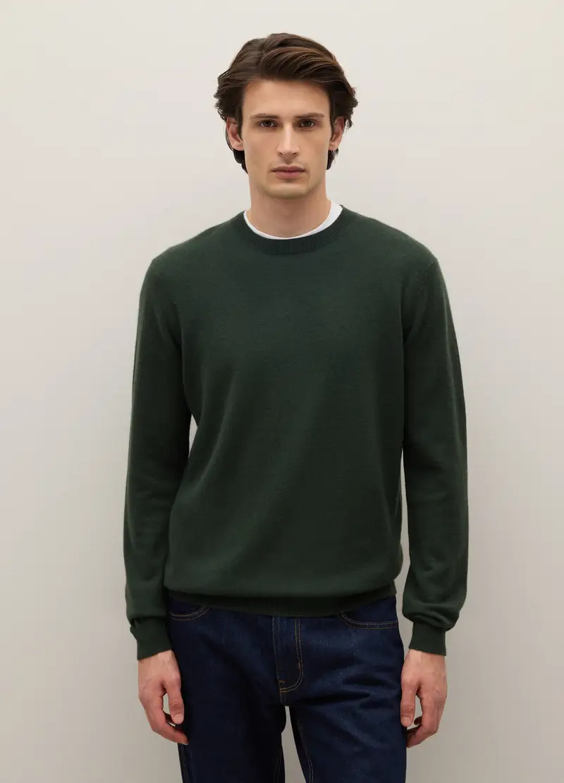 Pullover Girocollo Verde In Puro Cashmere Regular Fit, Unisex, Verde miniatura 2