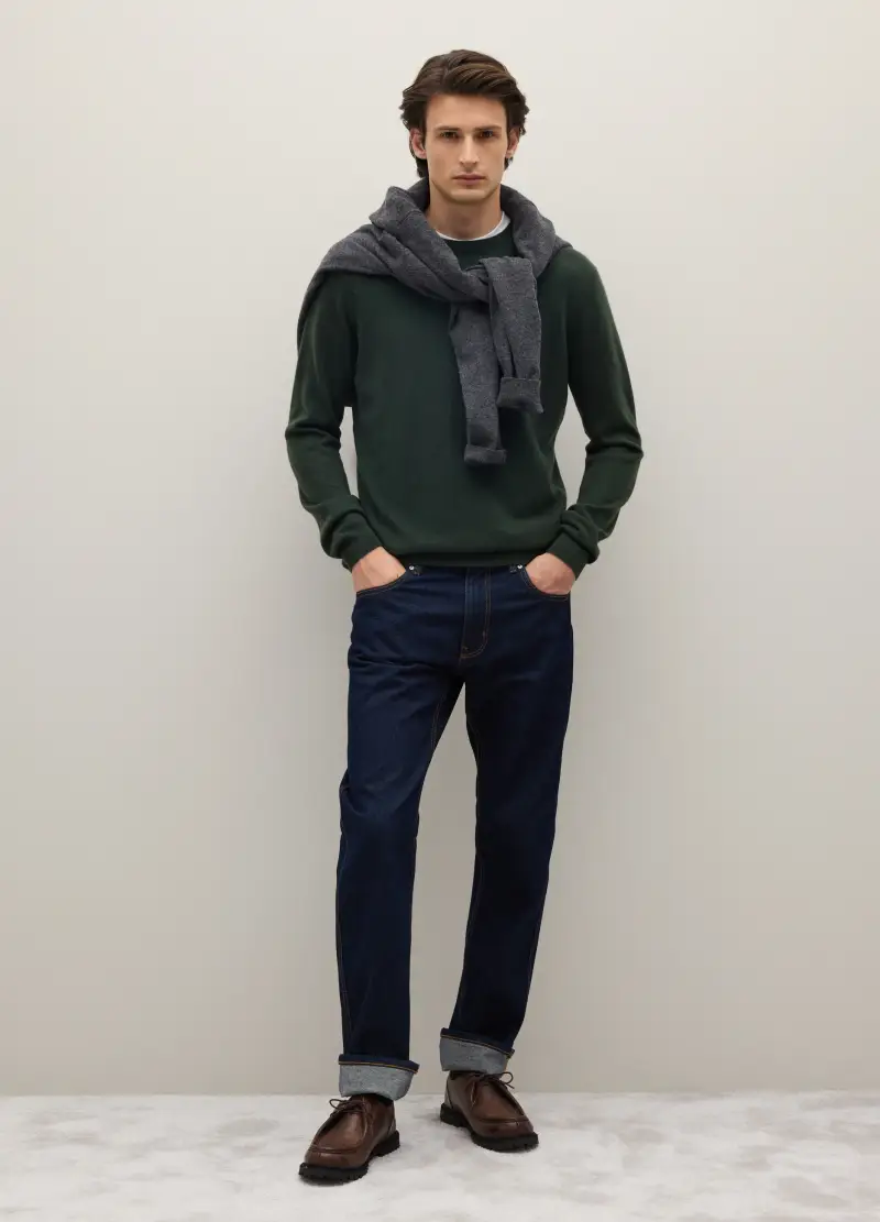 Pullover Girocollo Verde In Puro Cashmere Regular Fit, Unisex, Verde