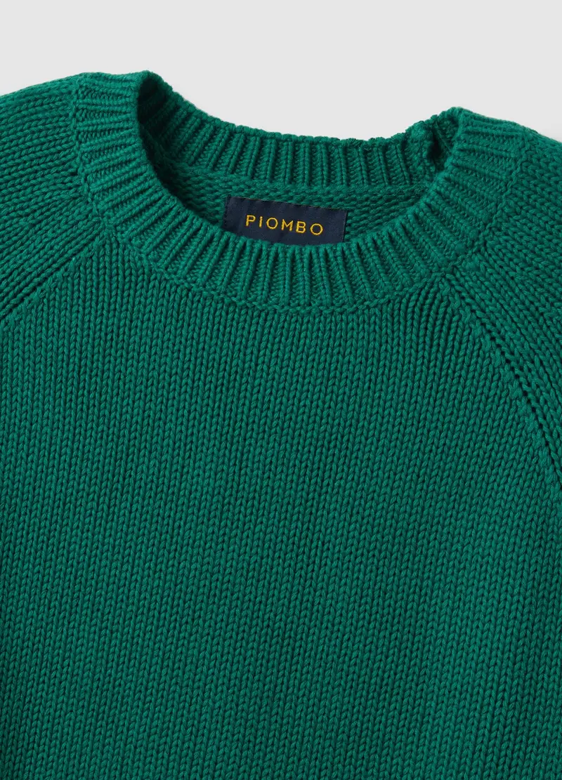 Pullover Girocollo Verde In Puro Cotone Regular Fit, Donna, Verde miniatura 2