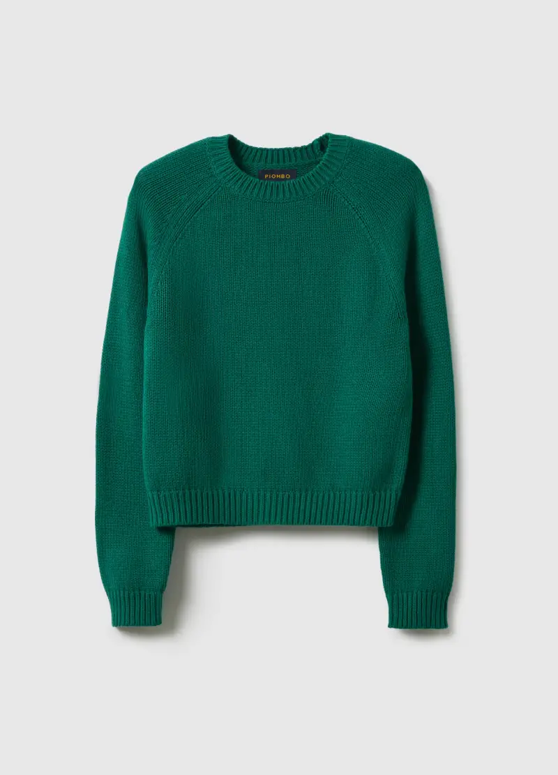 Pullover Girocollo Verde In Puro Cotone Regular Fit, Donna, Verde