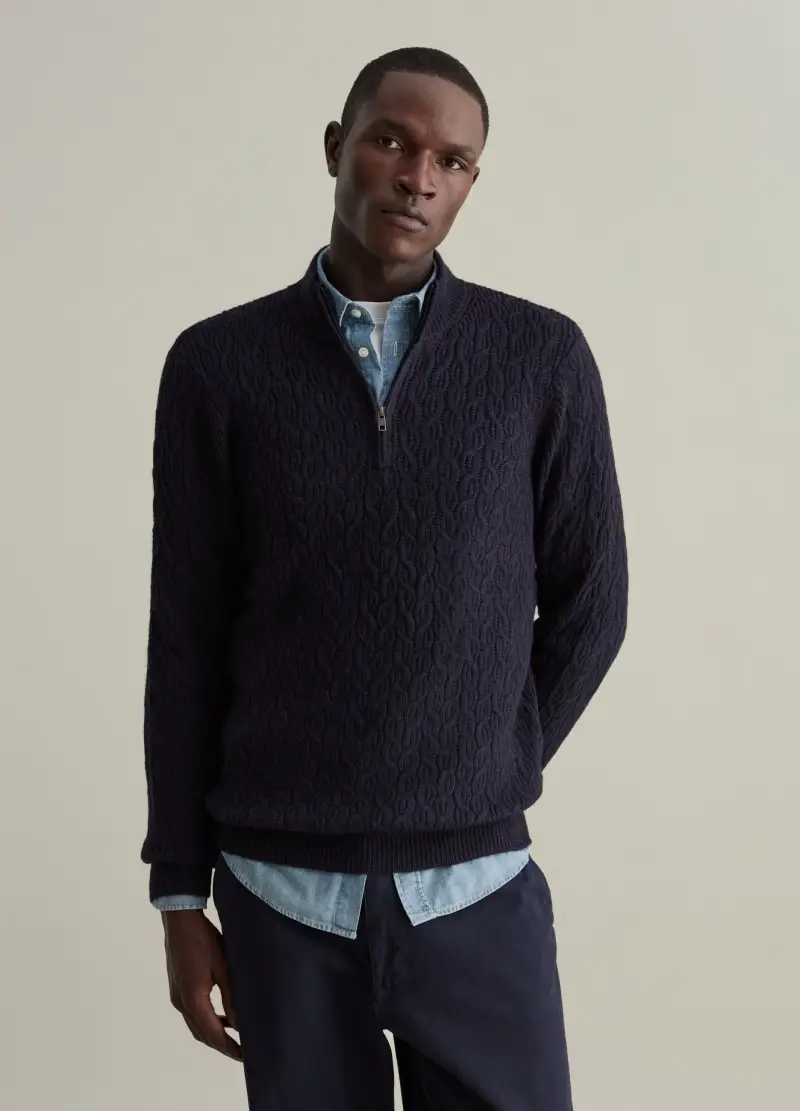 Pullover Half-zip A Trecce, Uomo, Blu miniatura 2