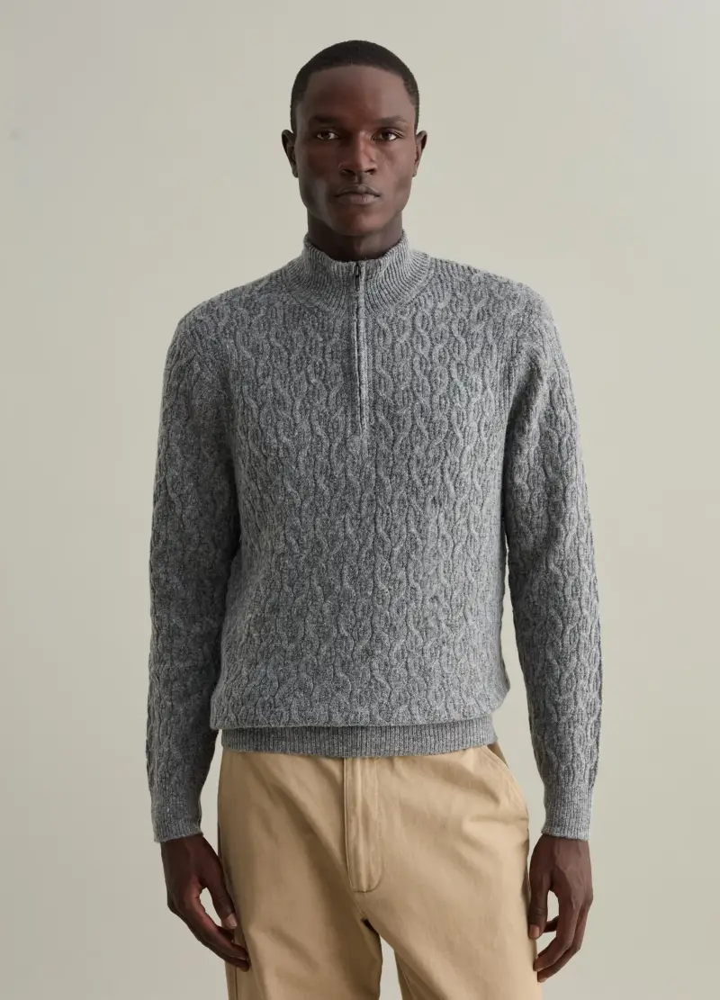 , Pullover Half-zip A Trecce, Uomo, Grigio miniatura 2