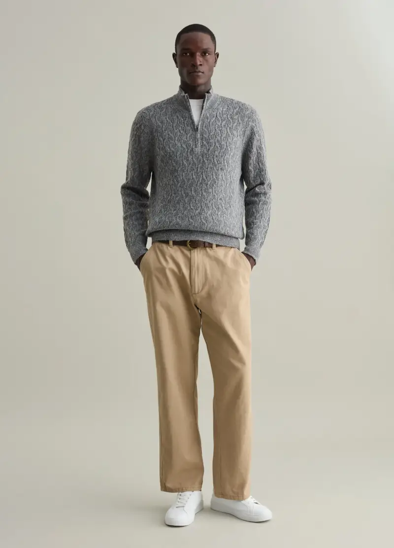 Pullover Half-zip A Trecce, Uomo, Grigio