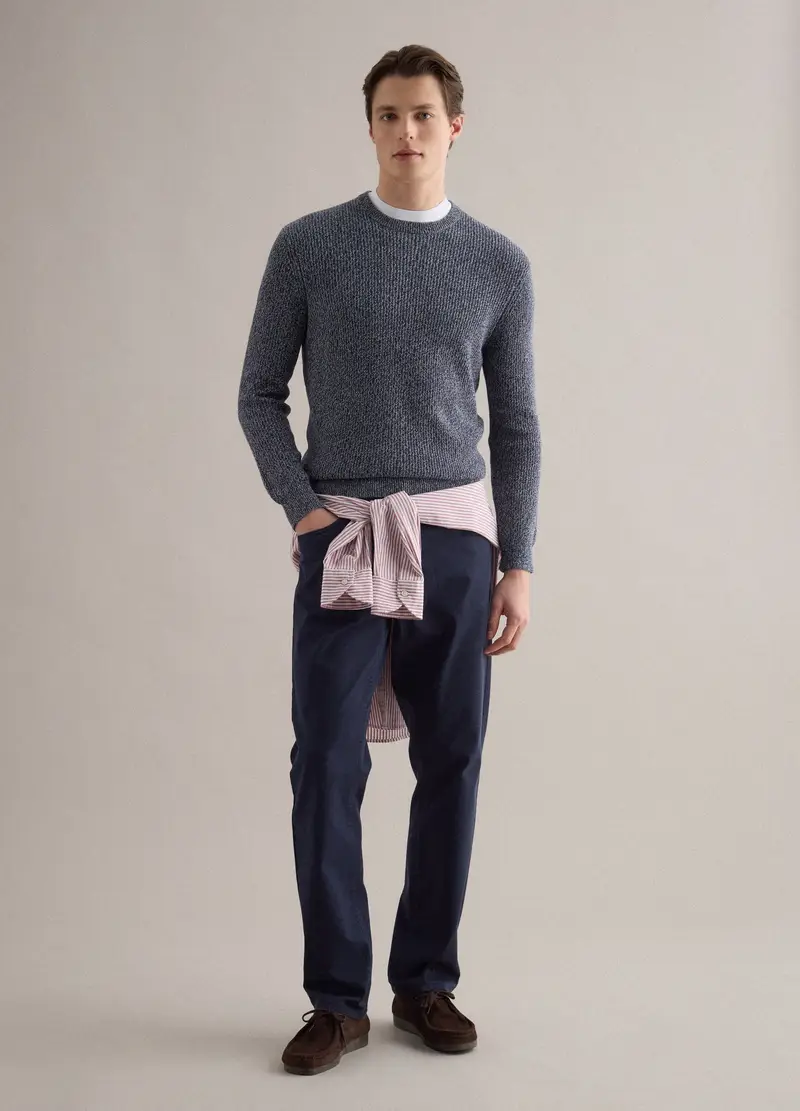 Pullover In Puro Cotone, Uomo, Nero miniatura 2