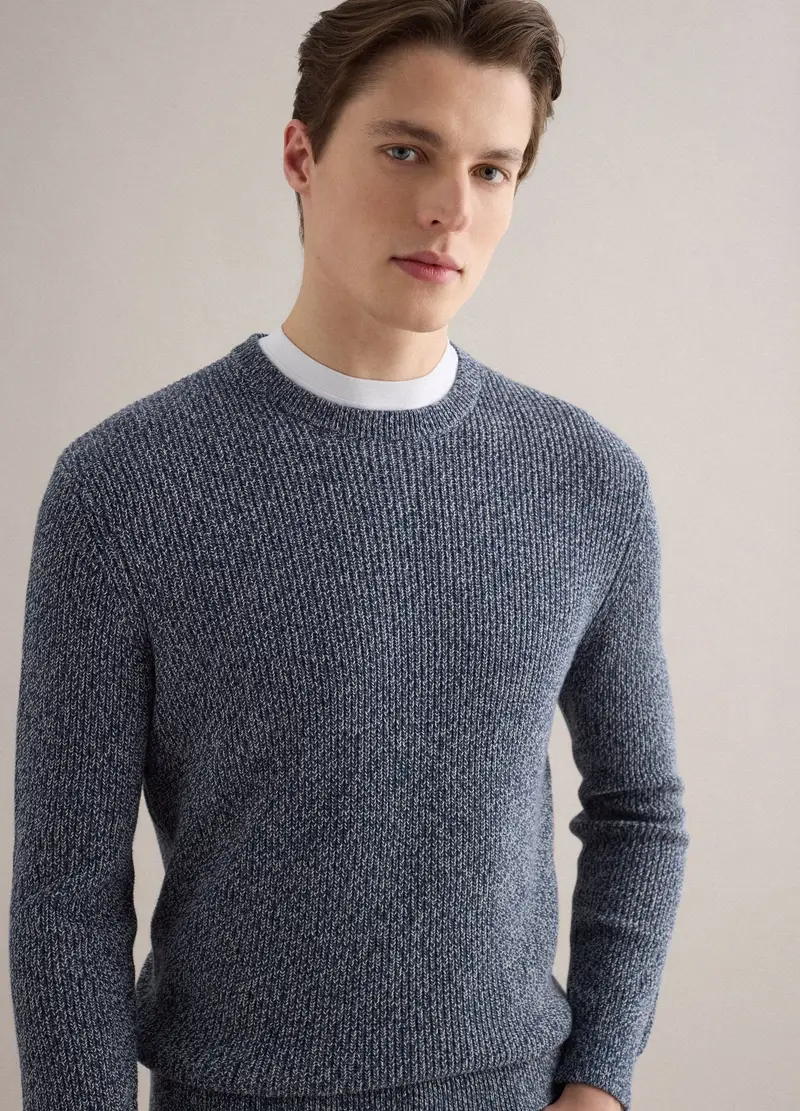 Pullover In Puro Cotone, Uomo, Nero miniatura 3