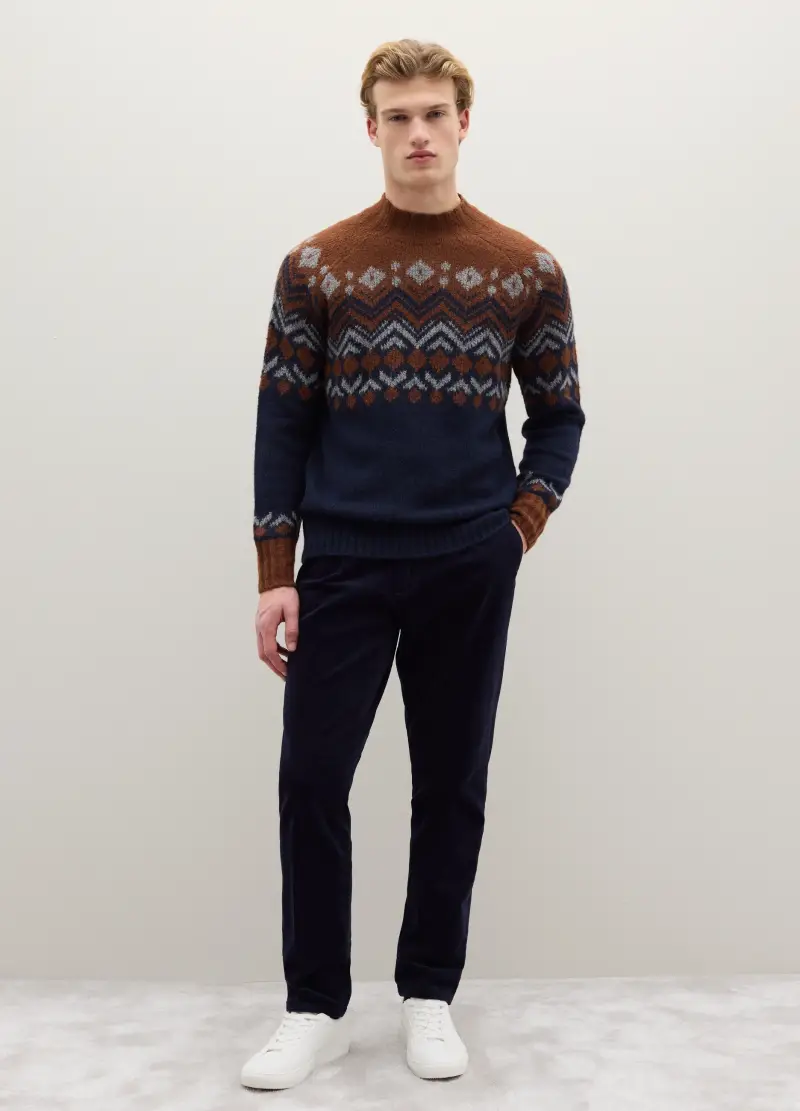 Pullover Regular Fit Con Motivo Jacquard Multicolor In Misto Cotone E Lana, Uomo, Multicolor miniatura 2