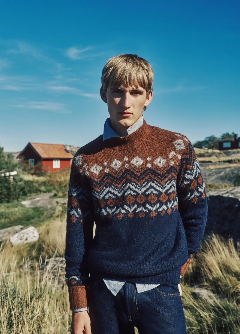 Pullover Regular Fit Con Motivo Jacquard Multicolor In Misto Cotone E Lana, Uomo, Multicolor