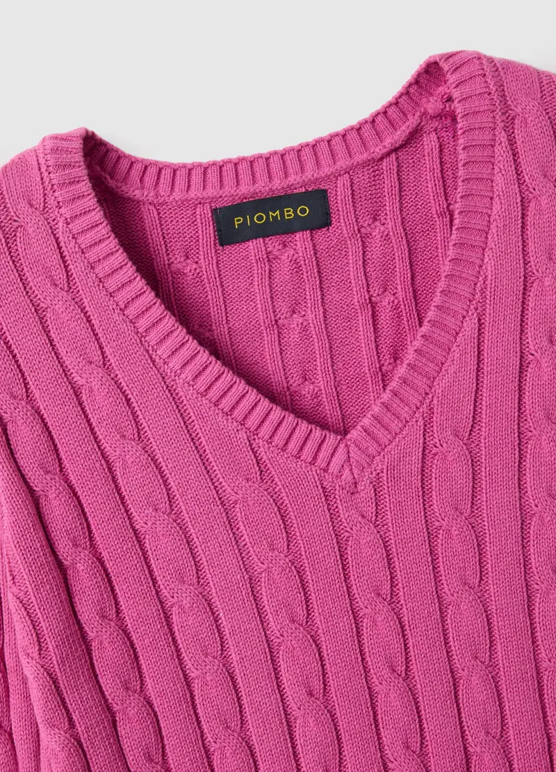 Pullover Rosa In Puro Cotone Regular Fit Con Lavorazione A Treccia, Donna, Rosa miniatura 2