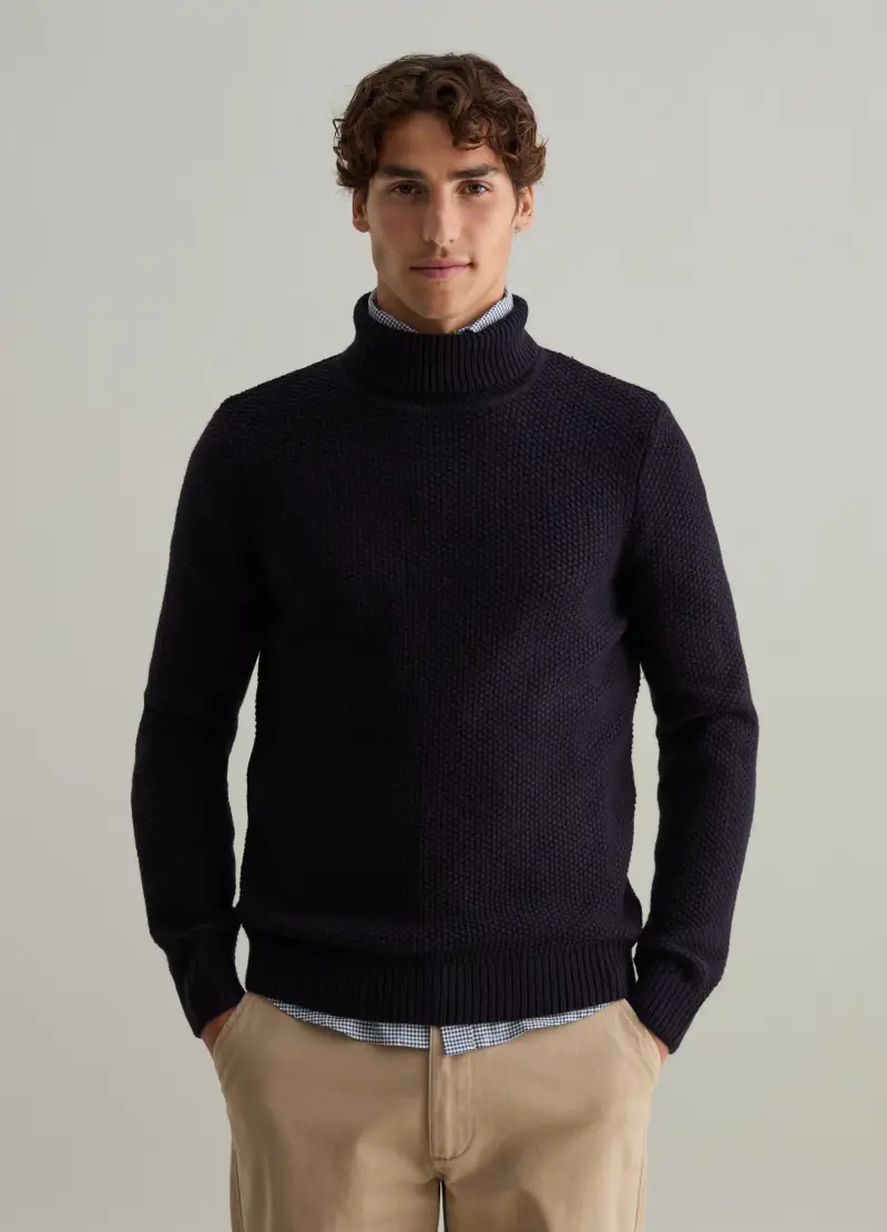 Pullover Tricot A Collo Alto, Uomo, Blu