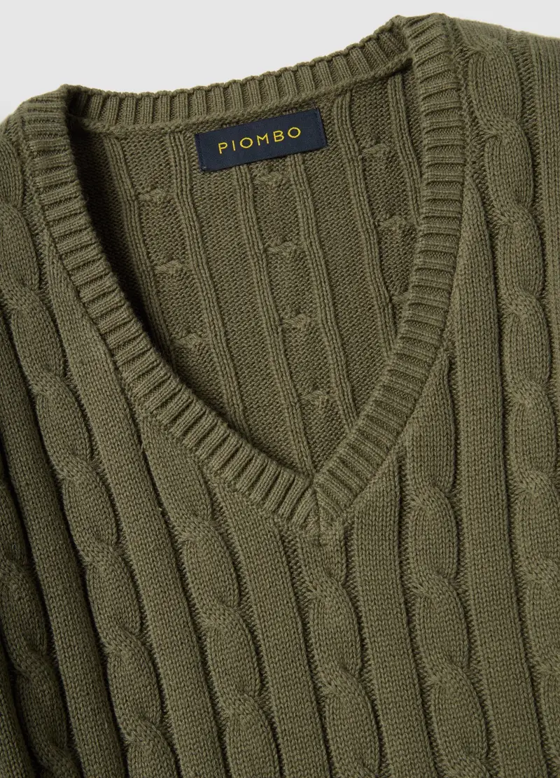 Pullover Verde In Puro Cotone Regular Fit Con Lavorazione A Treccia, Donna, Verde miniatura 2