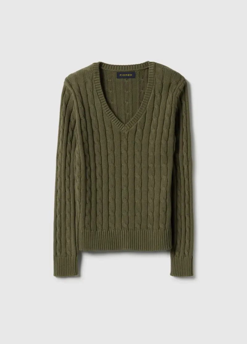 Pullover Verde In Puro Cotone Regular Fit Con Lavorazione A Treccia, Donna, Verde