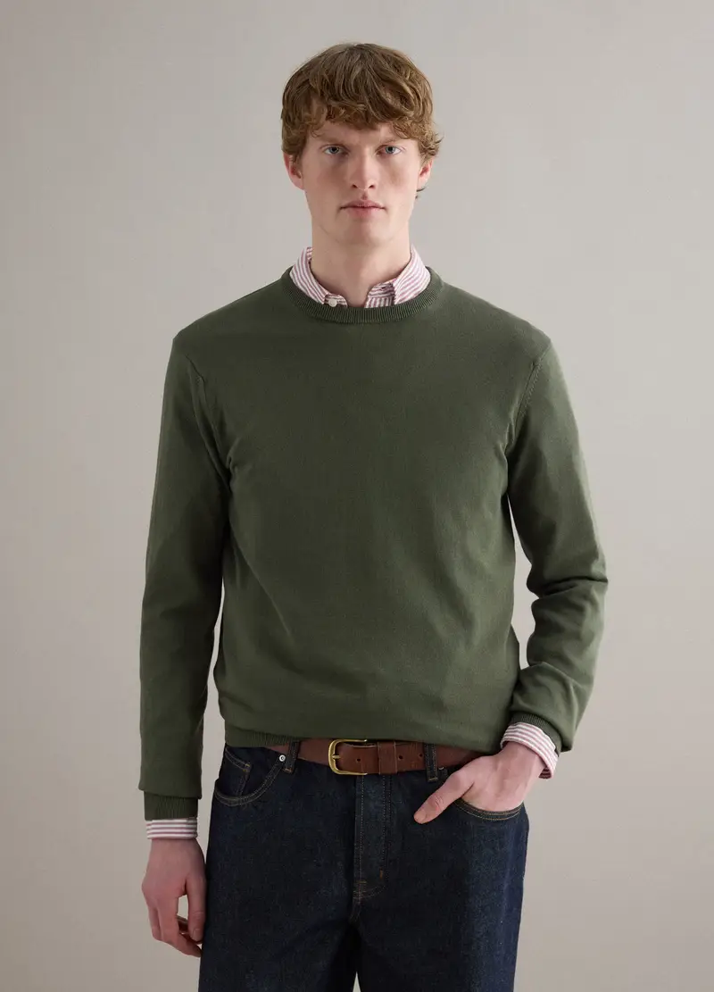 Pullover Verde In Puro Cotone, Uomo, Verde