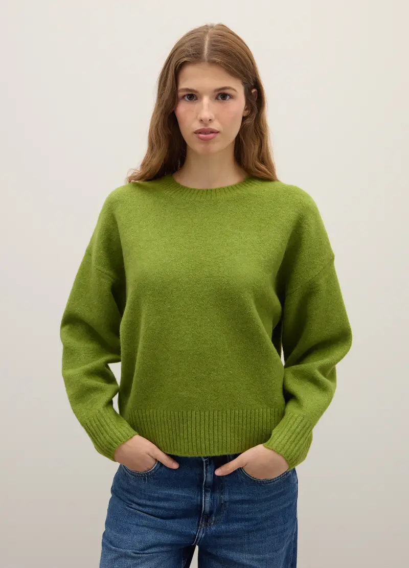 Pullover Verde Regular Fit Con Scollo Rotondo, Donna, Verde miniatura 3