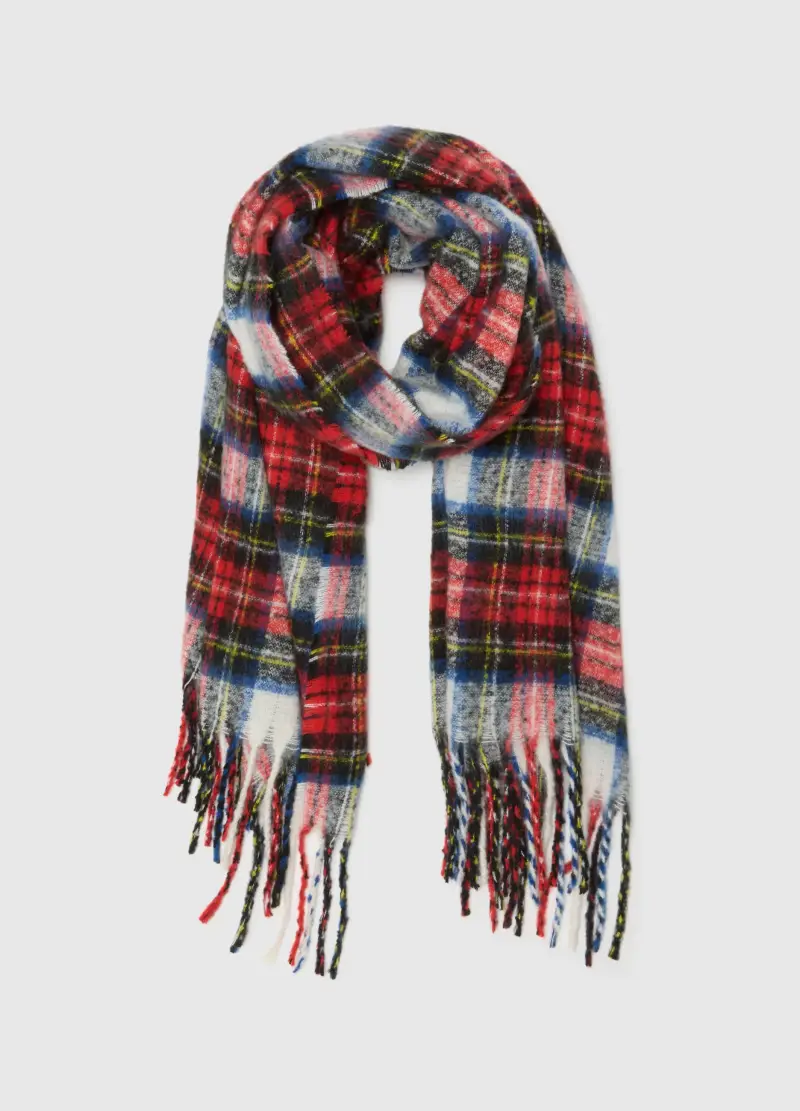 Sciarpa A Quadri Multicolor Con Frange, Donna, Multicolor