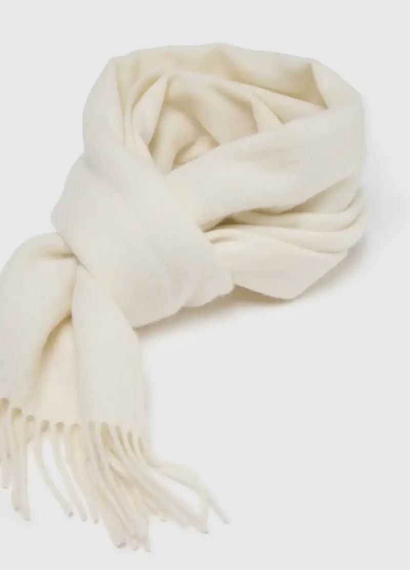 Sciarpa In Lana E Cashmere Bianca Con Frange, Donna, Bianco miniatura 2