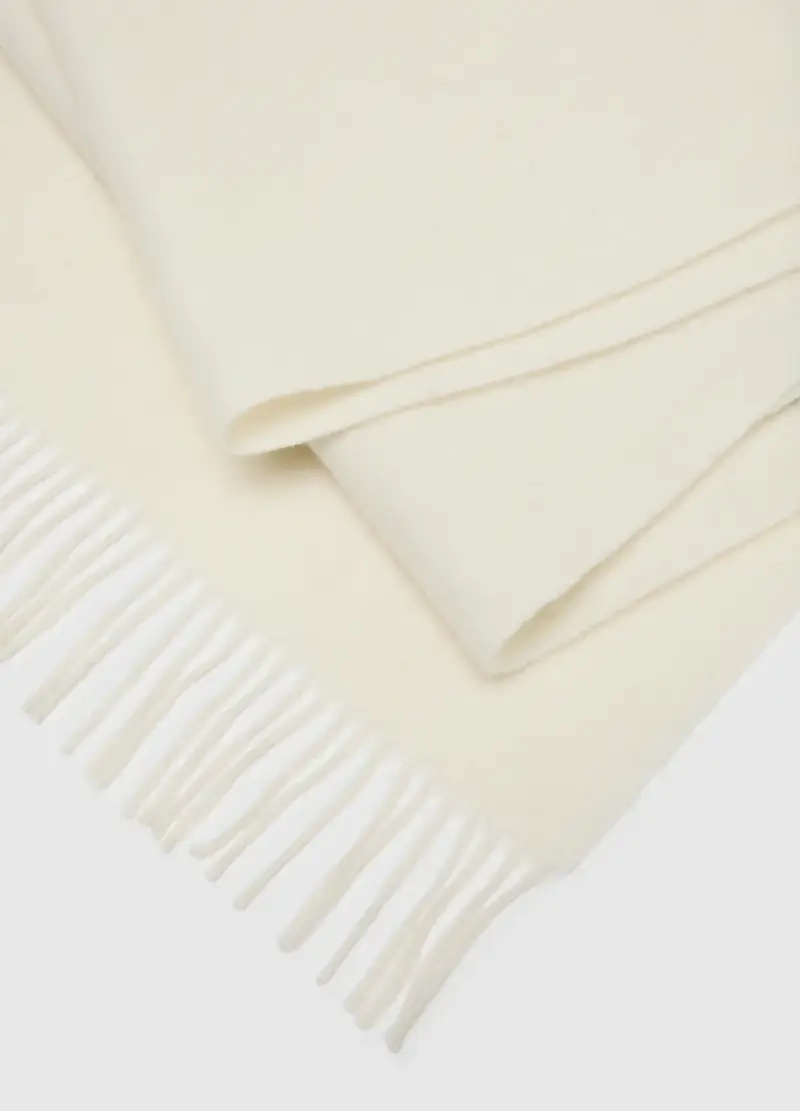 Sciarpa In Lana E Cashmere Bianca Con Frange, Donna, Bianco miniatura 3