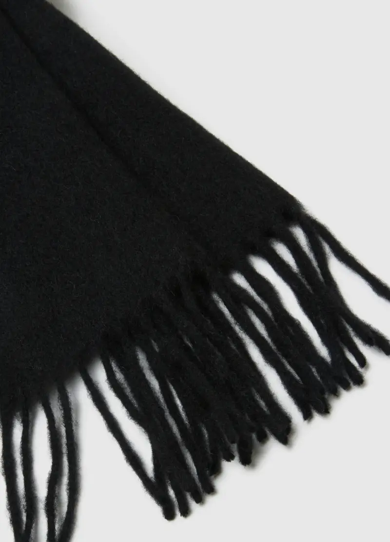 Sciarpa In Lana E Cashmere Nera Con Frange, Donna, Nero miniatura 2