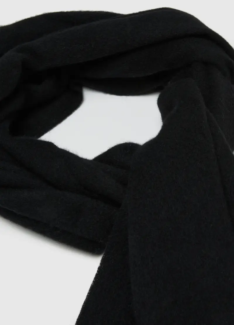 Sciarpa In Lana E Cashmere Nera Con Frange, Donna, Nero miniatura 3