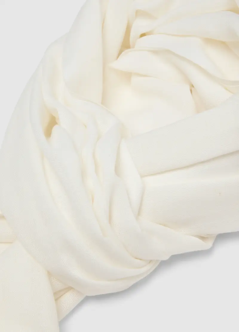 Sciarpa In Misto Viscosa E Lino Bianca Con Frange, Donna, Bianco miniatura 2