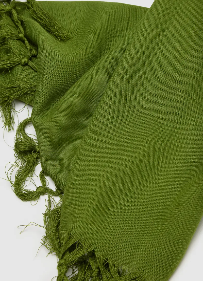 Sciarpa In Misto Viscosa E Lino Verde Con Frange, Donna, Verde miniatura 2