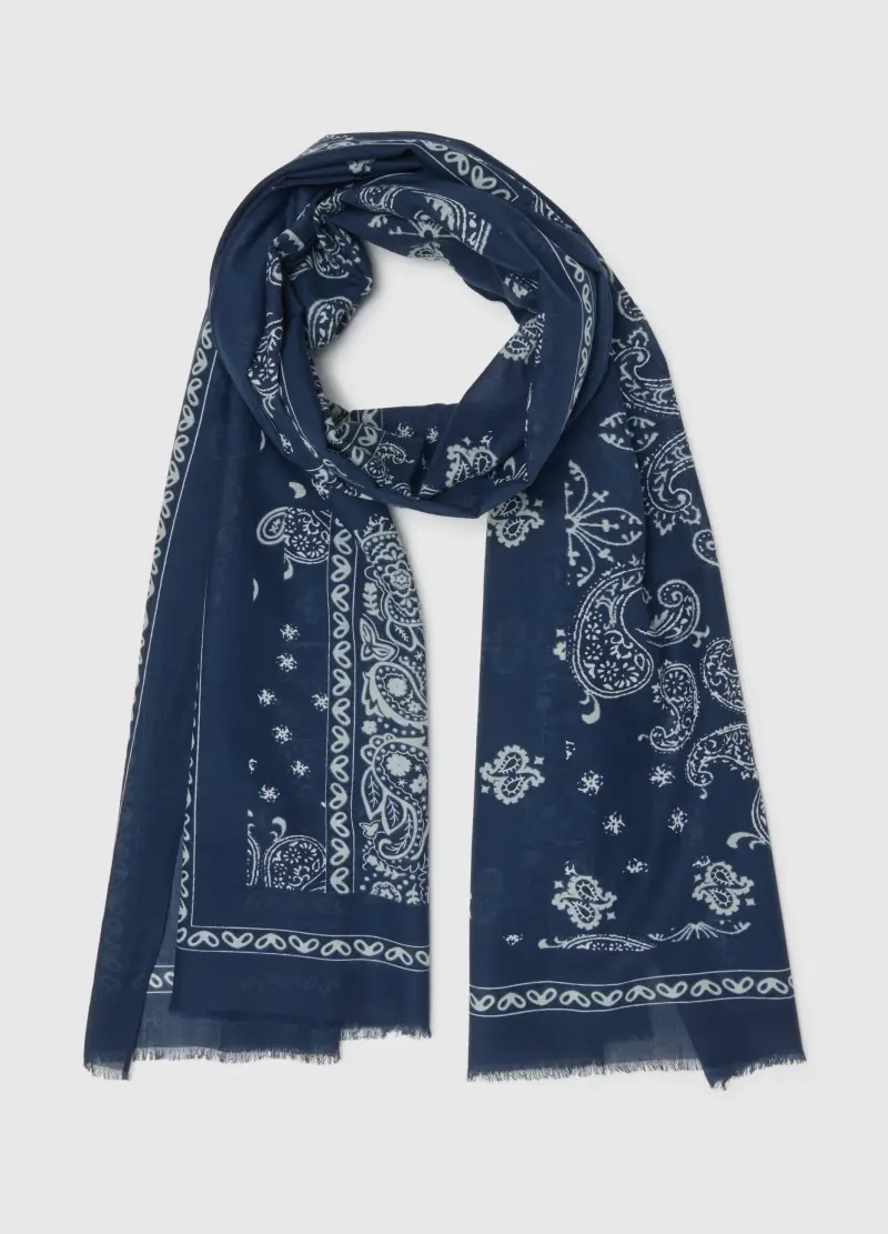 Sciarpa In Puro Cotone Blu Con Motivo Paisley, Uomo, Blu