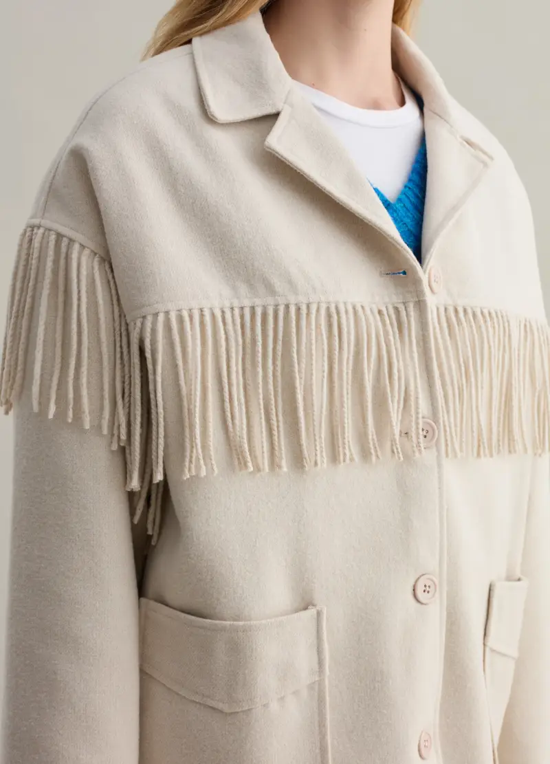 , Shacket Con Frange, Donna, Bianco miniatura 3