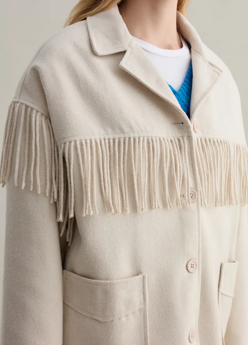 , Shacket Con Frange, Donna, Bianco miniatura 3