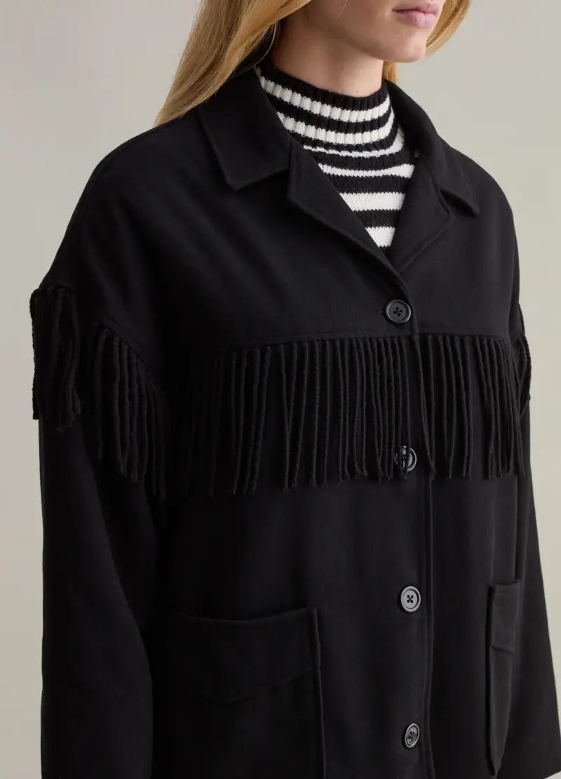 Shacket Con Frange, Donna, Nero miniatura 3