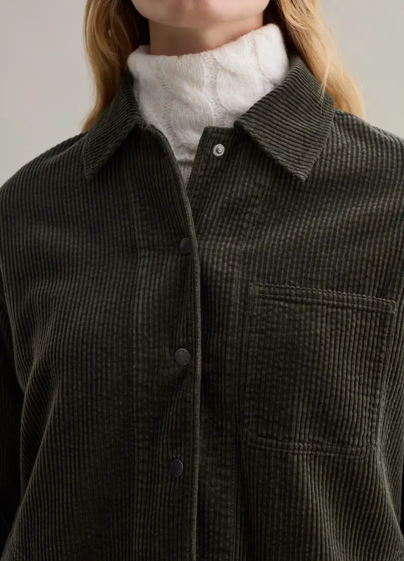 Shacket In Corduroy Con Tasca, Donna, Verde miniatura 3