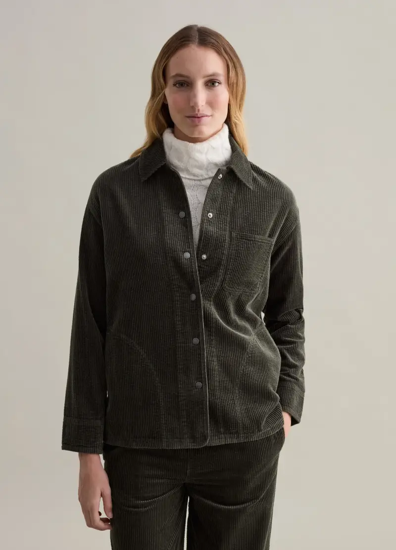 Shacket In Corduroy Con Tasca, Donna, Verde