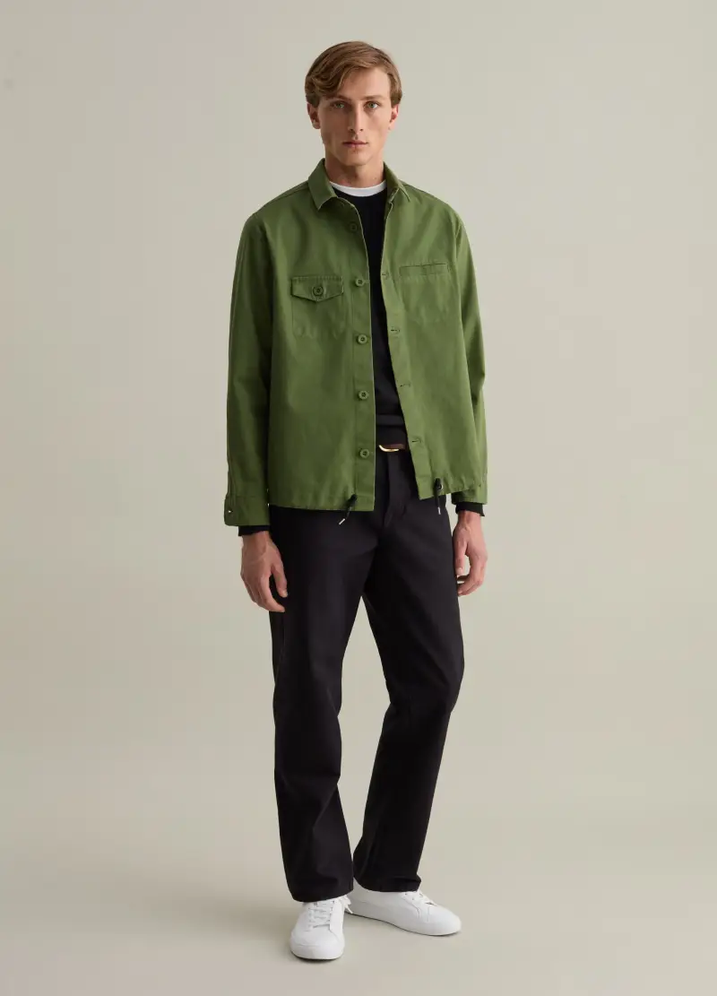 Shacket In Cotone Con Coulisse, Uomo, Verde miniatura 3