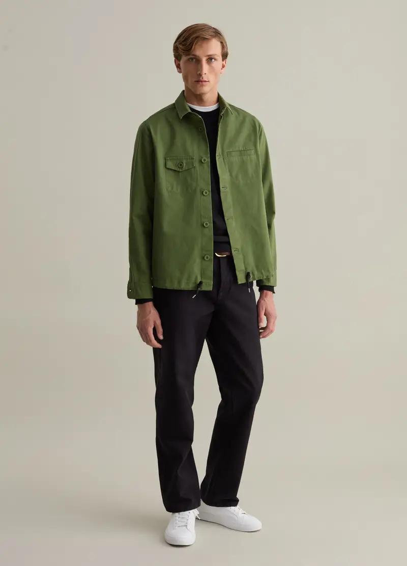 Shacket In Cotone Con Coulisse, Uomo, Verde miniatura 3