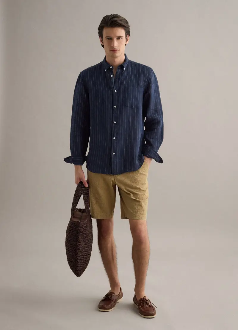 Shorts Chino In Cotone Elasticizzato Beige Regular Fit, Uomo, Beige