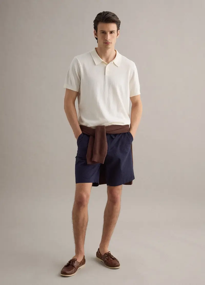 Shorts Chino In Cotone Elasticizzato Blu Regular Fit, Uomo, Blu