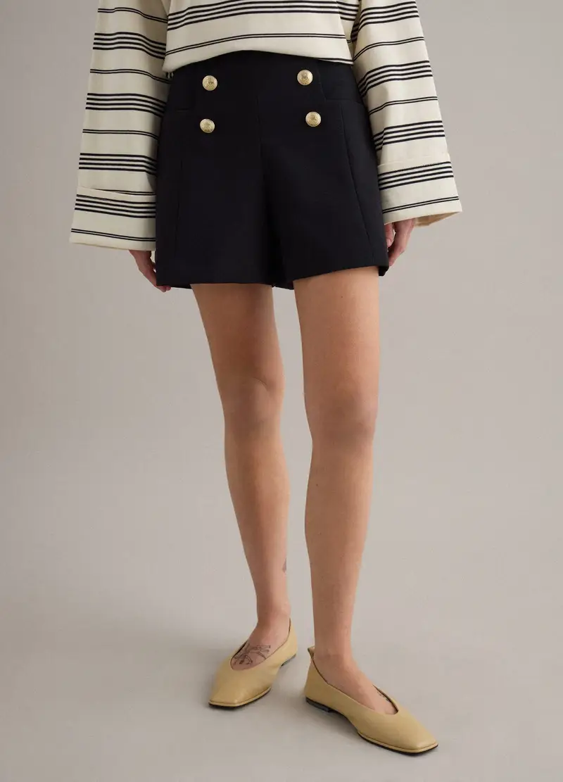 Shorts Neri Regular Fit Con Vita Alta E Bottoni Dorati, Donna, Nero miniatura 2