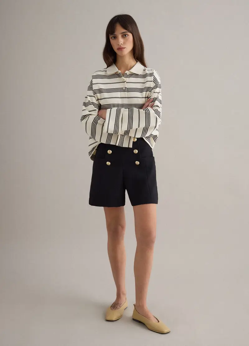 Shorts Neri Regular Fit Con Vita Alta E Bottoni Dorati, Donna, Nero