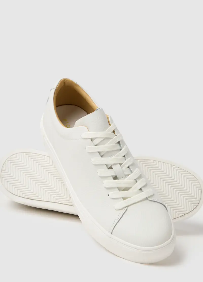 Sneakers In Vera Pelle Bianche, Uomo, Bianco miniatura 2