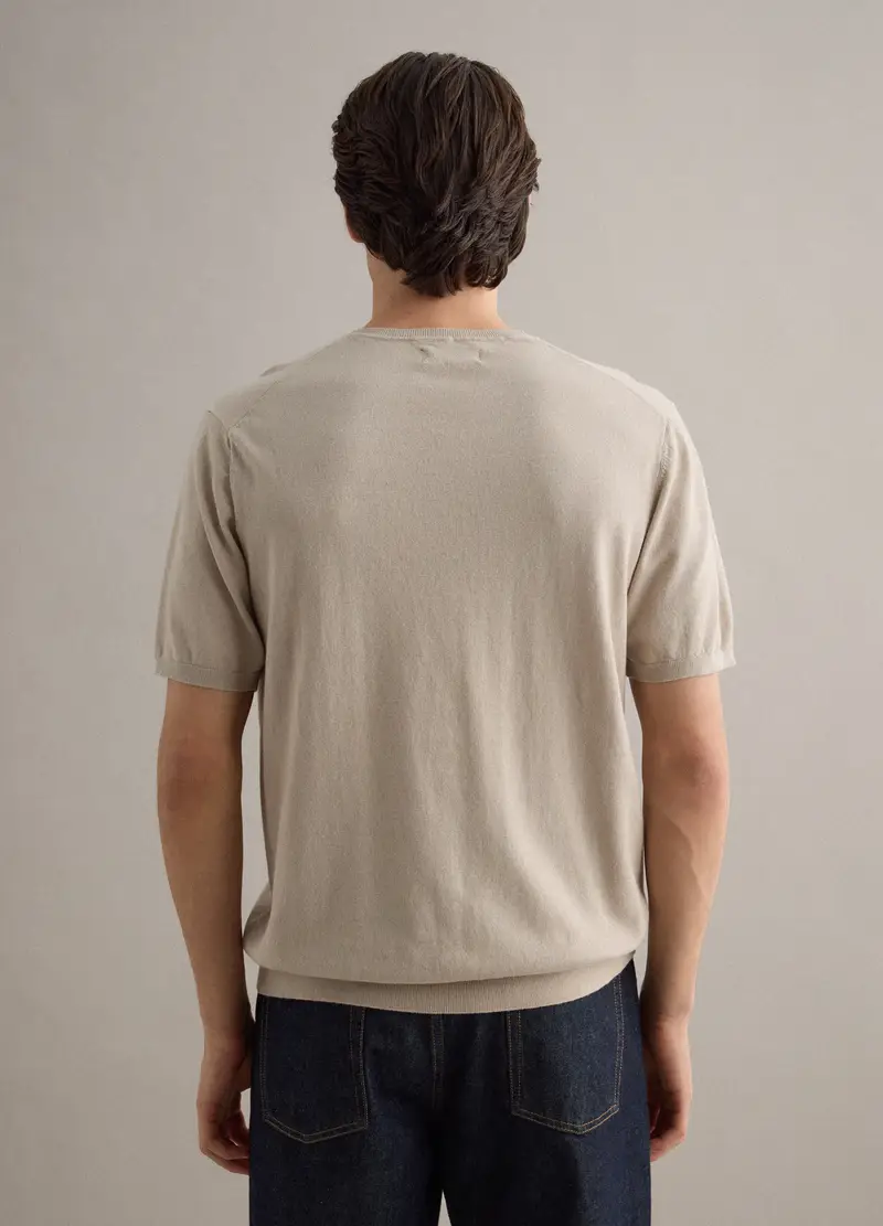 T-shirt A Maniche Corte In Misto Cotone, Lino E Seta Beige Regular Fit, Uomo, Beige miniatura 3