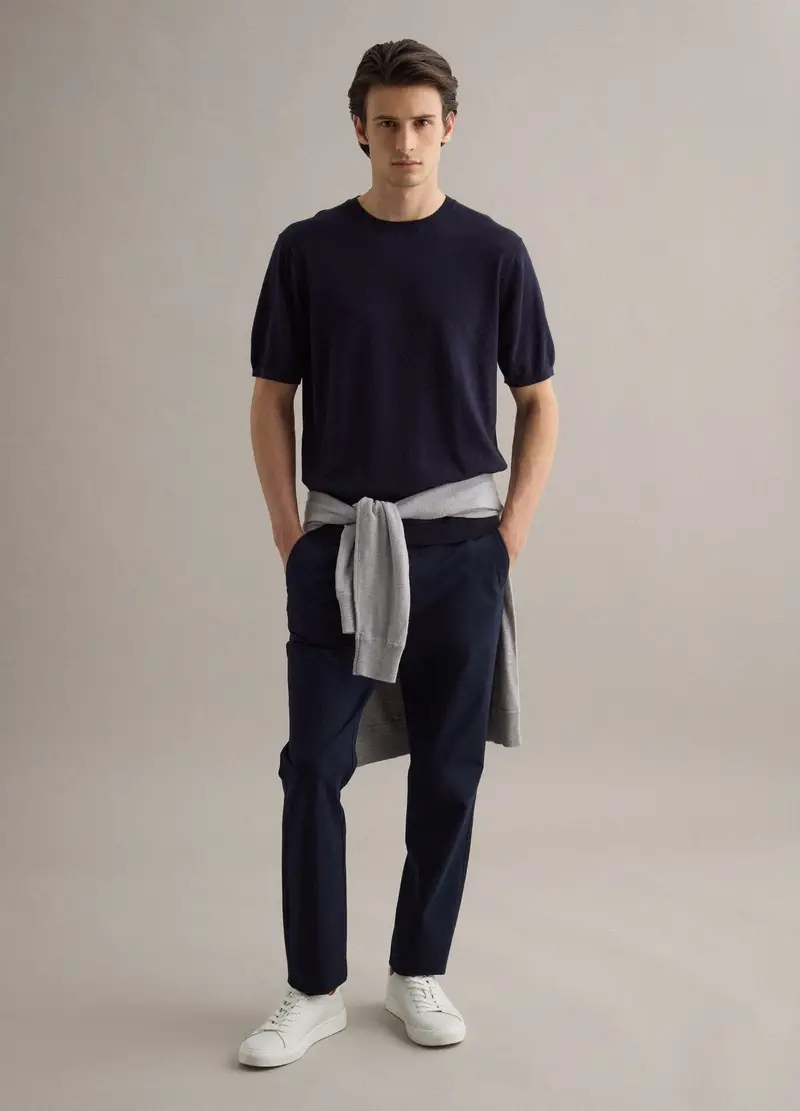 T-shirt A Maniche Corte In Misto Cotone, Lino E Seta Blu Regular Fit, Uomo, Blu miniatura 2