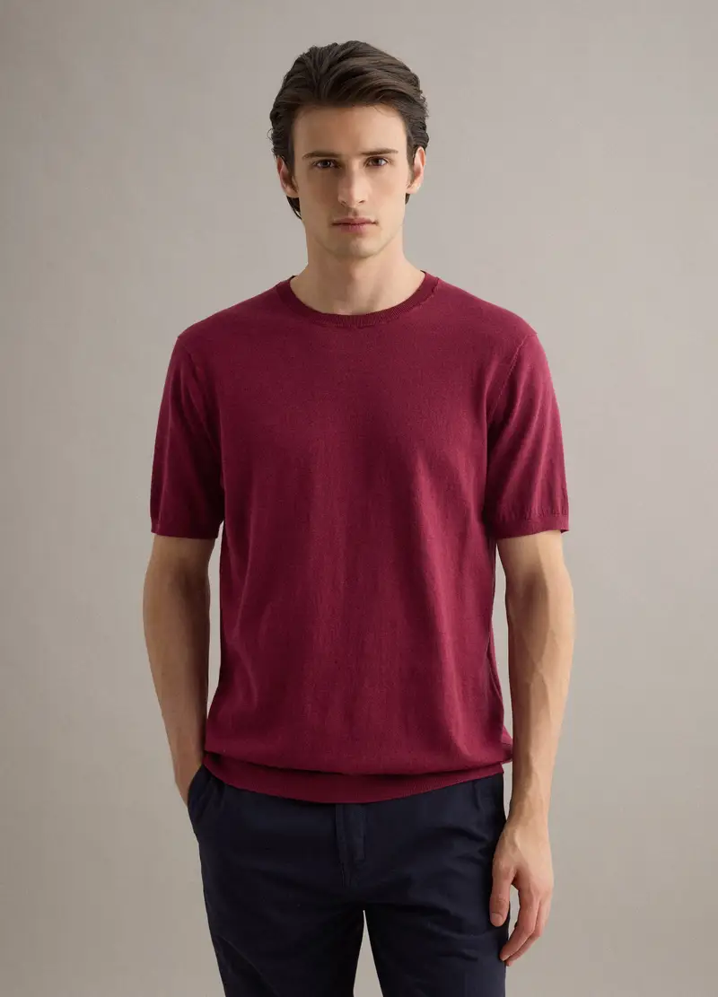 T-shirt A Maniche Corte In Misto Cotone, Lino E Seta Rossa Regular Fit, Uomo, Rosso miniatura 3