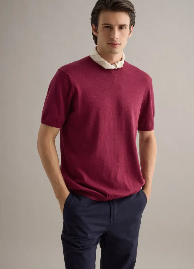 T-shirt A Maniche Corte In Misto Cotone, Lino E Seta Rossa Regular Fit, Uomo, Rosso