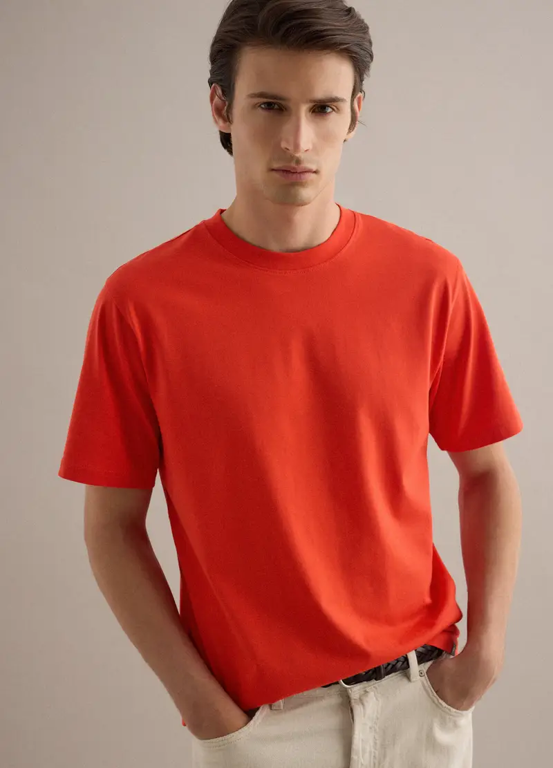 T-shirt Arancione Relaxed Fit In Puro Cotone Supima, Uomo, Arancione