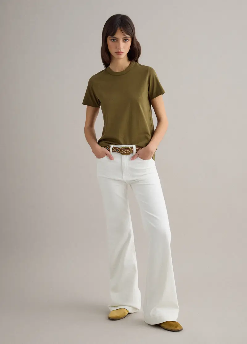 T-shirt Girocollo In Puro Cotone Verde Regular Fit, Donna, Verde miniatura 2